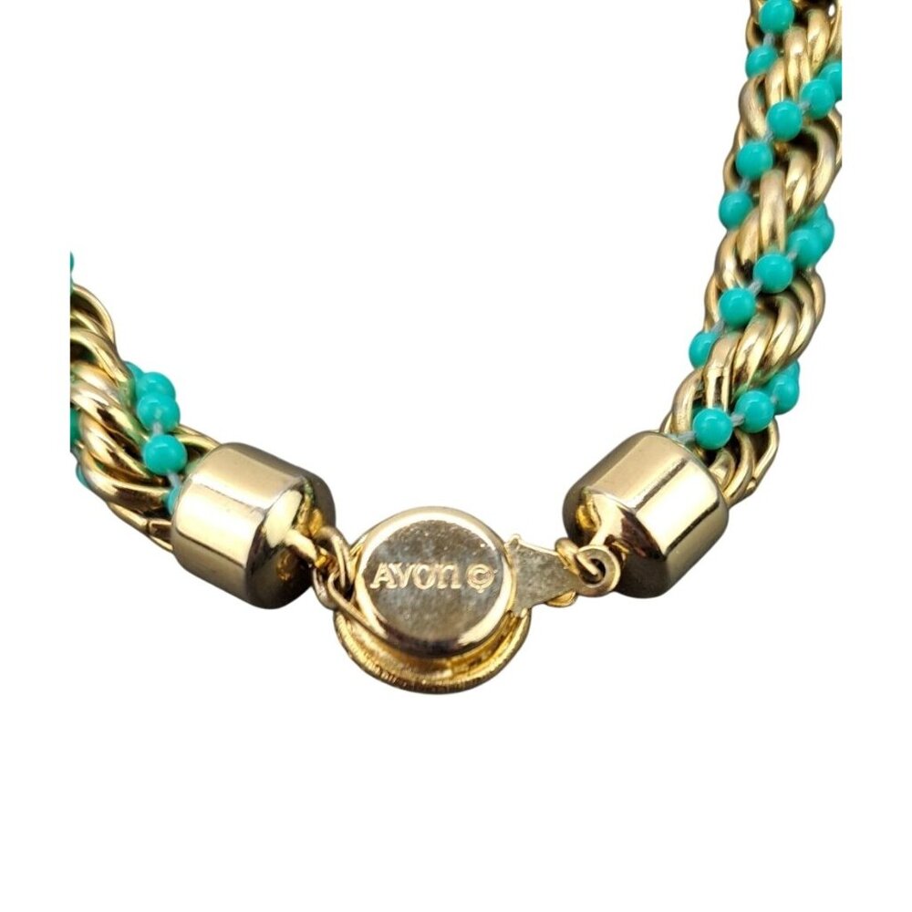 Vintage Avon Gold Tone Faux Turquoise Beaded Twist Necklace 20 Inches 1970s Blue - Picture 4 of 6